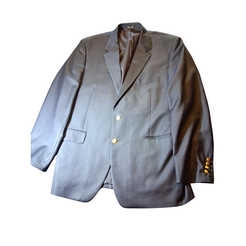 Lauren Ralph Lauren Mens Navy Blue 100% Wool Blazer Gold Crest Buttons 44R